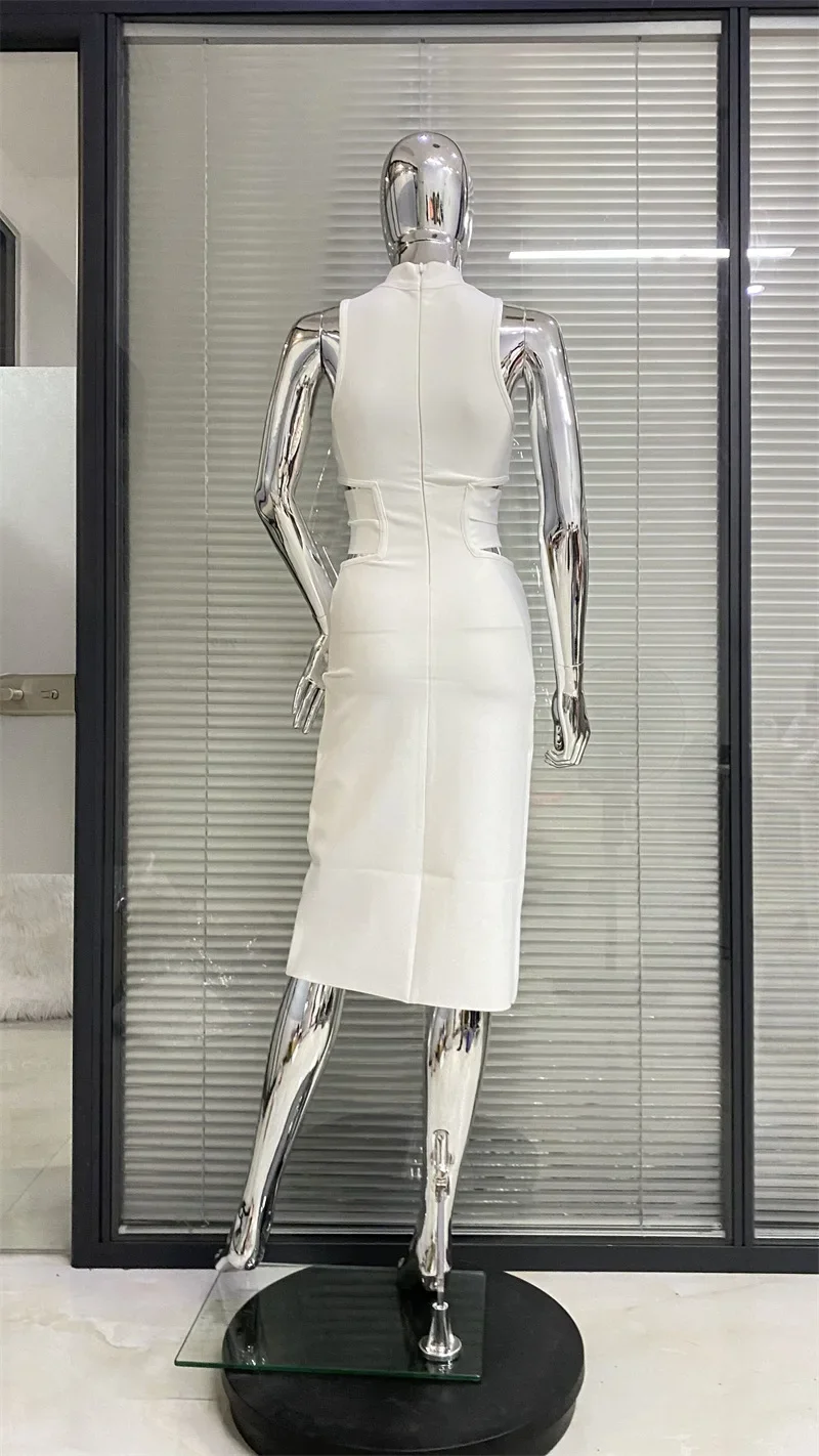 Сексуальное белое платье без рукавов с открытой талией модное простое вечернее