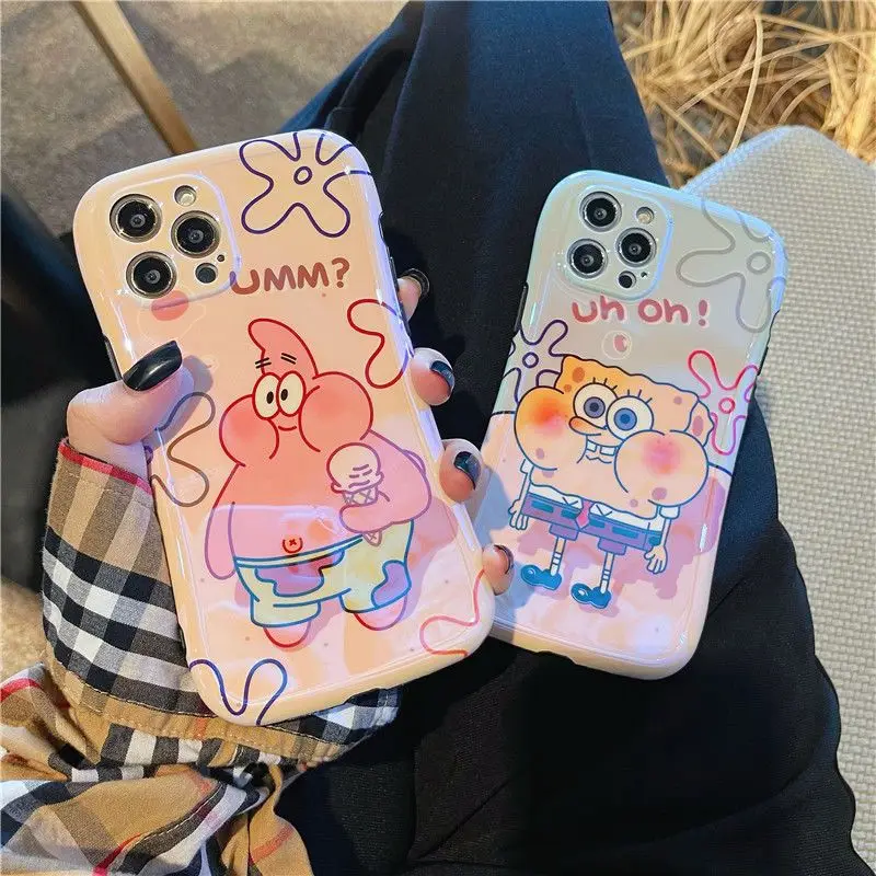

Cute Cartoon SpongeBobs Best Friends Phone Cases For iPhone 13 12 11 Pro Max Mini XR XS MAX Back Y2k Girl Shockproof Soft Shell