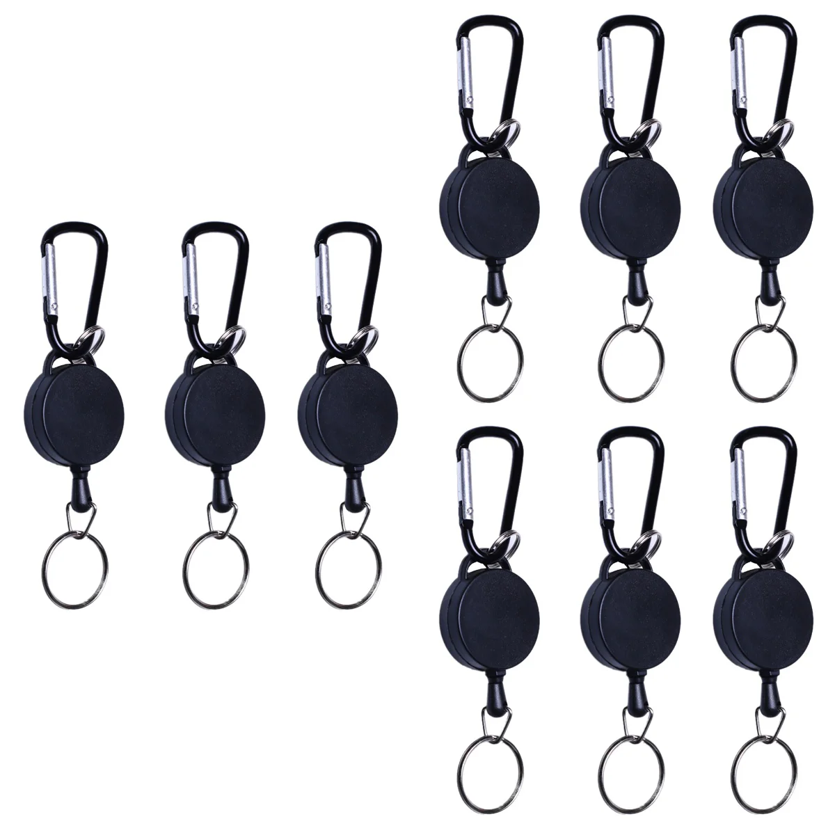 

9 pcs Practical Carabiner Retractable Key Belt Reel Badge Holder Reel (Black)