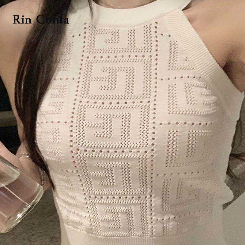 

Rin Confa Y2K Crop Tops Off Shoulder Women All- match Cute Tops Women Summer Round Neck Halter Tops Sexy Knitted Ribbed Tops