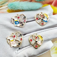 10pcs bunny alice heart enamel pendants charms cartoon princess girl alloy charms fit fashion jewelry diy earring bracelet float