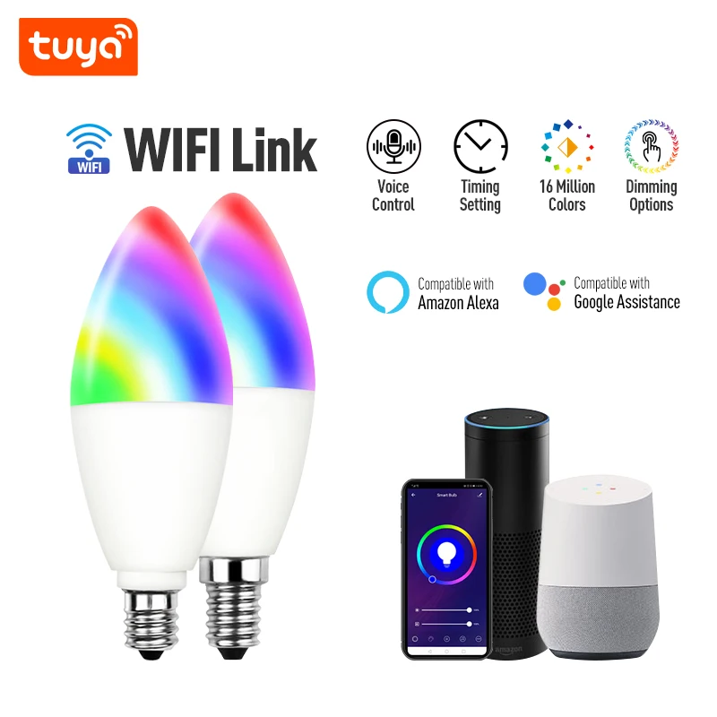 

LED Candle Light Bulb Smart C37 Smart Bombillas Tuya VeSync APP WiFi Control RGBW Dimmable Lamps 8W E12/E14 Lampada Alexa Google