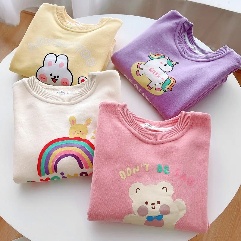 

Children's Sweaters Spring and Autumn Kids Cartoon Pullover Sweatshirt Girls Cotton Thread Collar Long Sleeve Tops