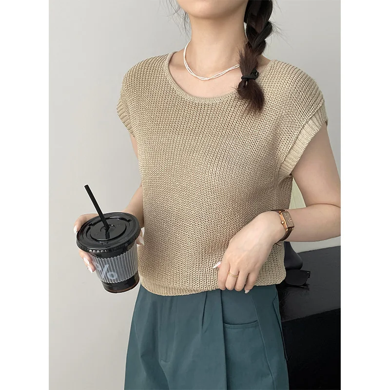 

Round Neck Thin Hollow Out Sleeveless Knit Tank Women's Casual Tank Top
