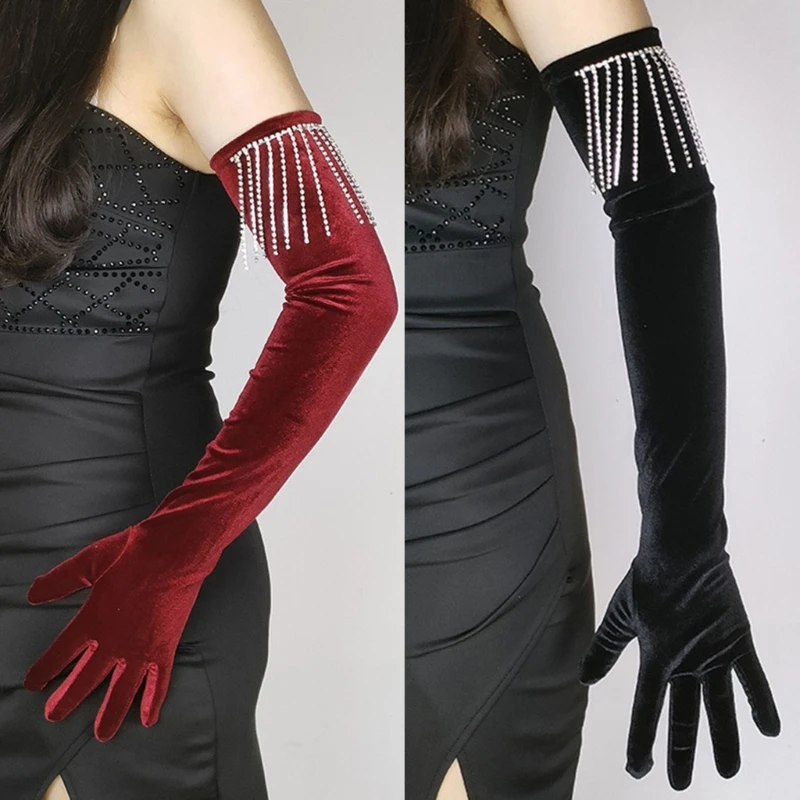 

Женские длинные бархатные перчатки, Вечерние перчатки с рукавами для танцев и торжеств, Прямая поставка