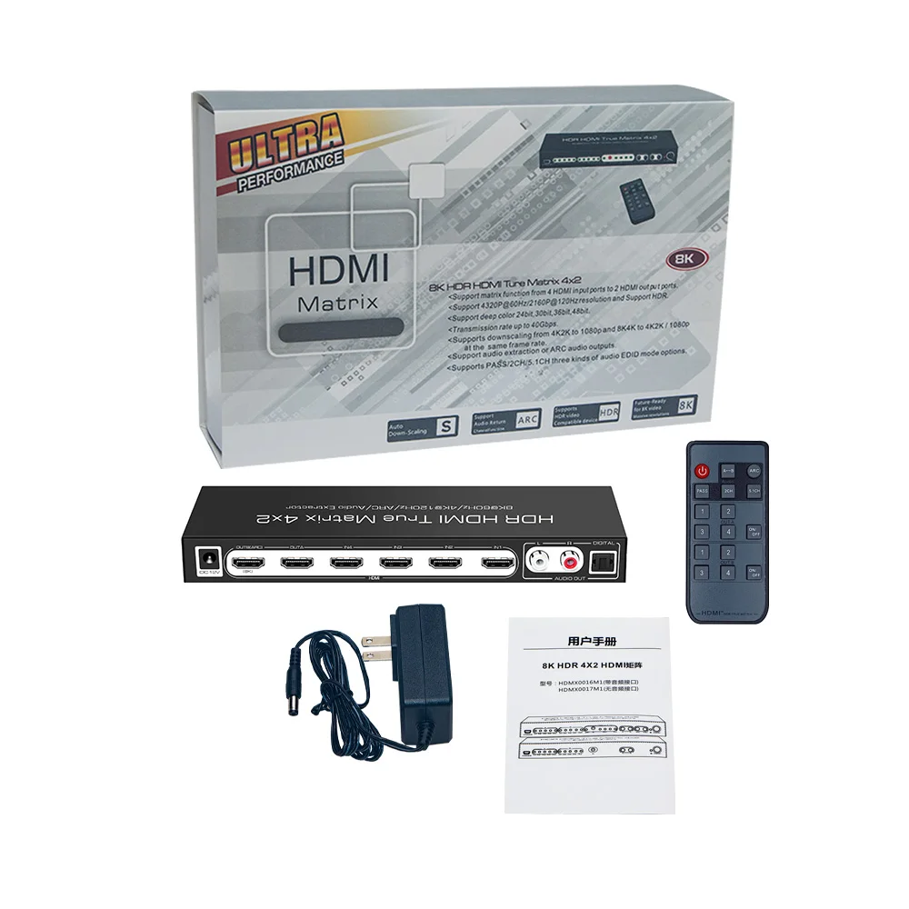 8K 60 Гц HDR UHD HDMI матрица 4x2 Dolby версия 48 Гбит/с CEC ARC 7680x4320P сплиттер переключатель 4 в 2