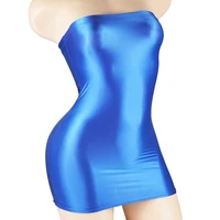 glossy sexy stretch women dress shiny smooth tight bodycon long skirt mini dress see through plus size swiming suit