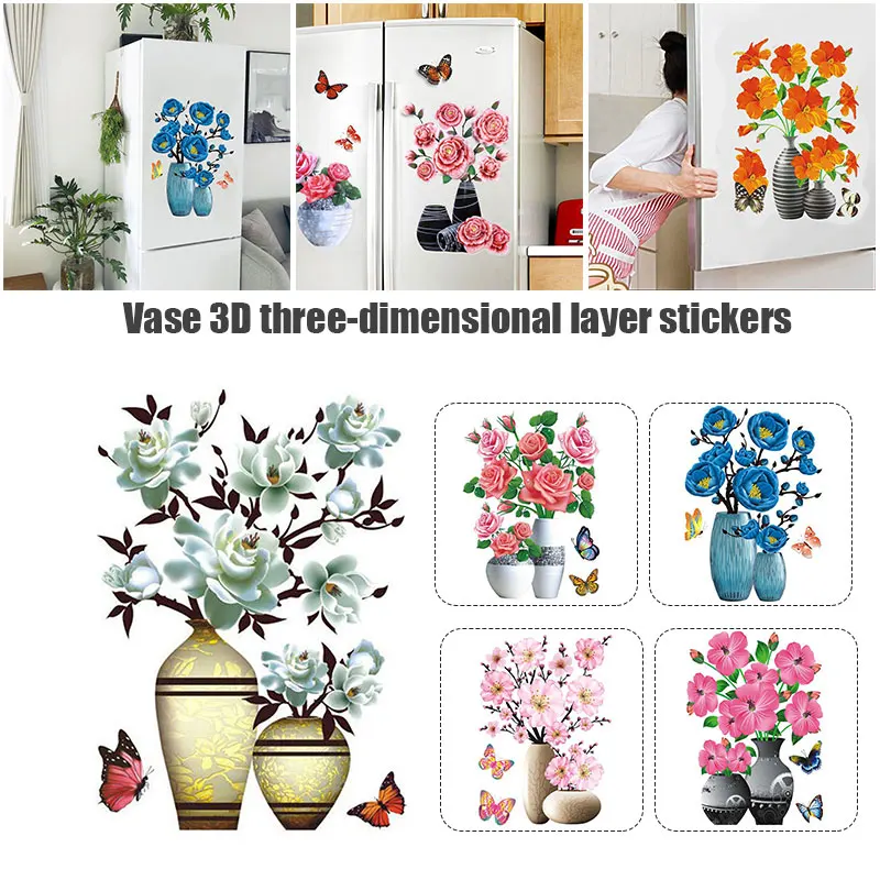 

New Refrigerator Decor Stickers Diy Plant Vase 3d Stereo Stickers Self-adhesive Wall Refrigerator Decoration Stickers For Home