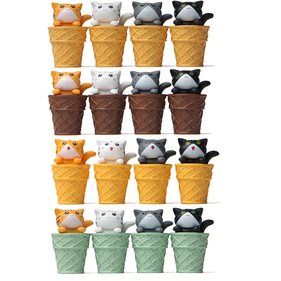 1Pcs Cute Cat/Dog in Icecream Cone Figures Mini Kitten Home Garden Decor PVC Figurine Miniature Toys