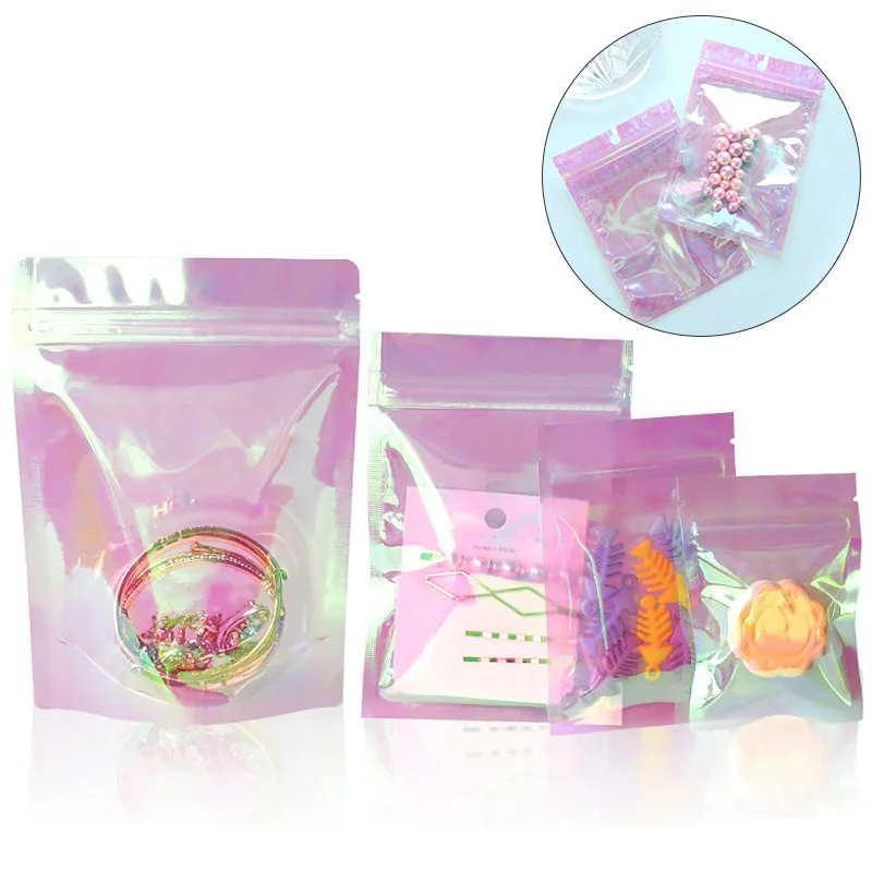 

10Pcs Clear Plastic Window Self Seal Zip Lock Candy Small Bags Tear Notch Zipper Aluminum Foil Packaging Bag