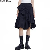 kohuijoo 2022 spring summer new skirts women black trend irregularity loose midi skirt a line streetwear solid asymmetrical