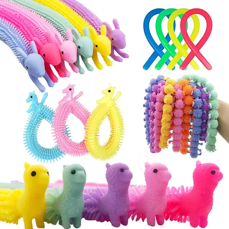 

3-24PCS Funny Unicorn Pull Worm Noodle Fidget Toys Stretch String TPR Rope Anti Stress Toys String Stress Relief Autism Vent Toy