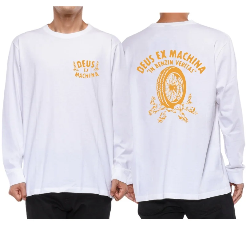 Повседневные Удобные белые футболки с длинным рукавом и графическим принтом DEUS EX