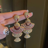 europe and america new exaggerated crystal earrings for women fan shape purple full rhinestone statement jewelry pendientes