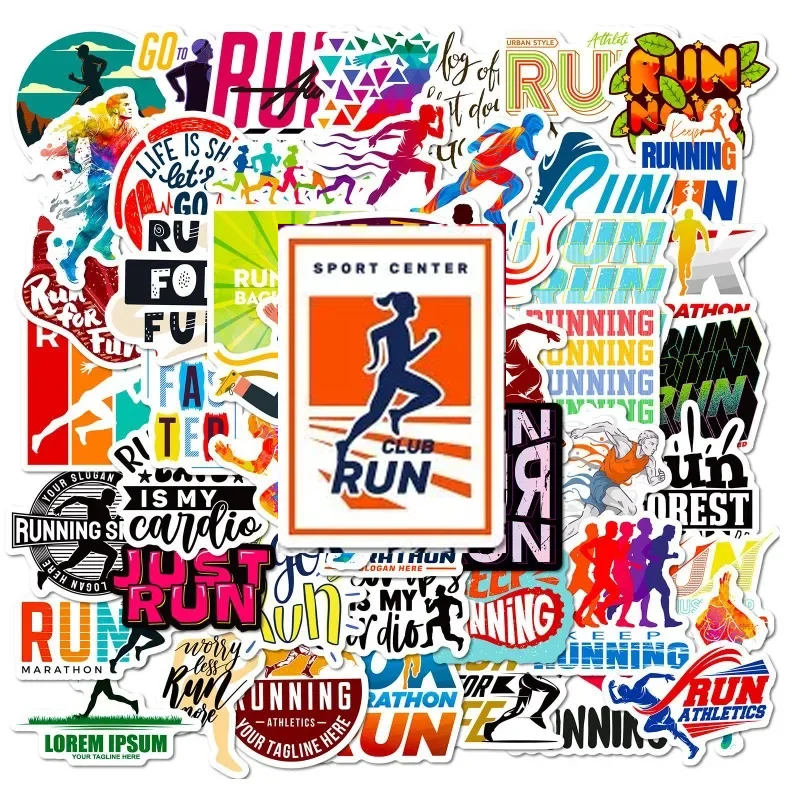

10/50Pcs Cartoon Running Stickers I Love Run Graffiti Sports English Sticker for DIY Luggage Laptop Skateboard Wall Toy Decal