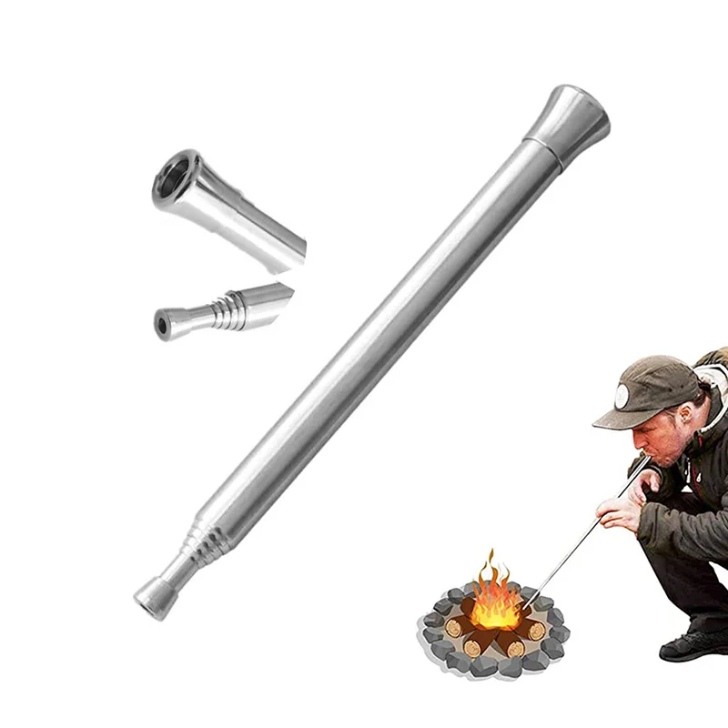 

Fire Blow Pipe Telescopic Camping Blow Fire Tube Blower Stainless Steel Pipe Campfire Tool for Outdoor Picnic BBQ Fireplace