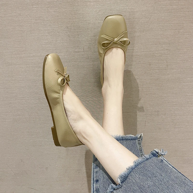 Осенние балетки с круглым носком однотонные женские туфли без шнуровки