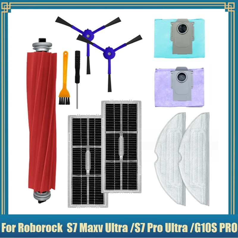 

Набор аксессуаров для пылесоса Roborock S7 Maxv Ultra /S7 Pro Ultra V /G10S PRO, основная и боковая щетки, фильтры для швабры, мешки для пыли