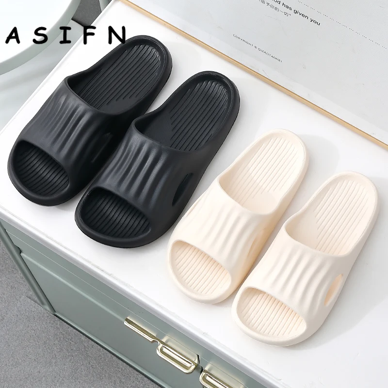 ASIFN EVA Mute Bath Women's Slippers Home Men Slides Sofa Solid Color Summer Shoes Quality Light Flat Bathroom Ladies Flip Flops