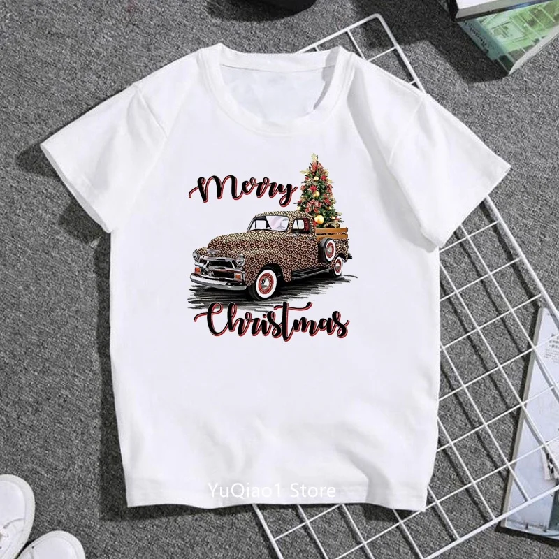 Christmas Tree And Car Grinch Elk Printed Lovely Baby Kids Boy And Girl T-shirt Children's Clothes White T Shirt Xmas Gift