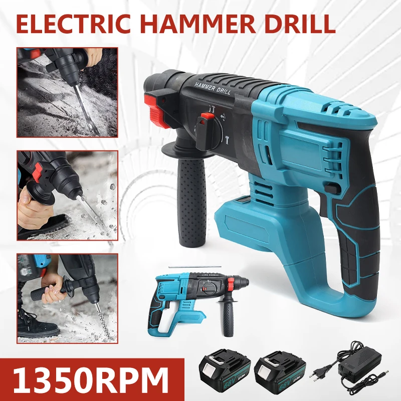 

1350W Cordless Electric Rotary Hammer Drill Wood Steel Concrete Brushless Multifunctional Impact Drill For Makita 18V Battery