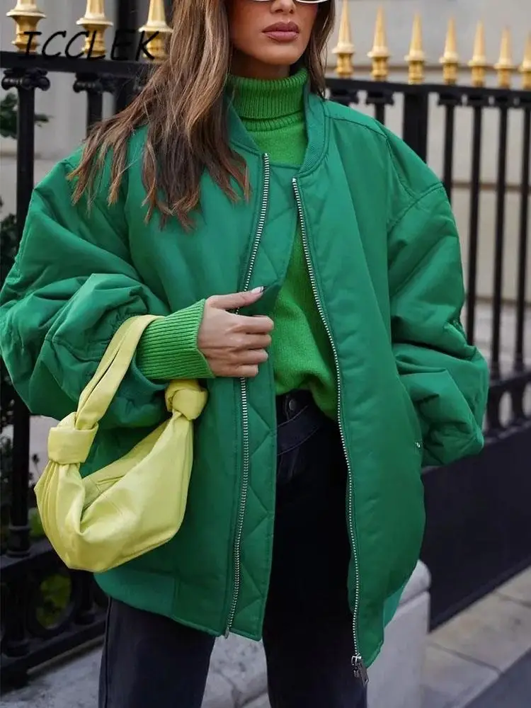 

Women Jackets Coats Female Green Jacket Oversized Bomber Jacket Winter Coats Women Bf Padded Parka Chic Zipper Streetwears Coats