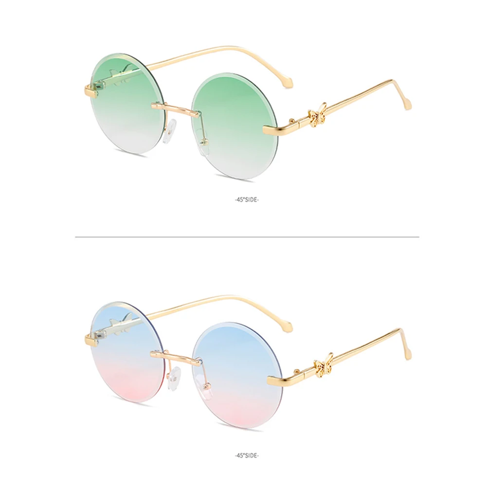 Модные Цветные солнцезащитные очки модные металлические без оправы в форме