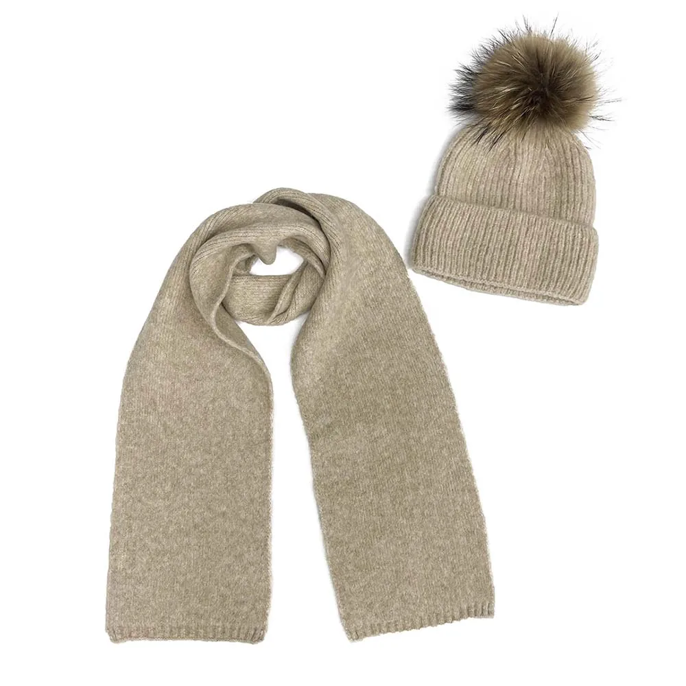 

MISSJANEFUR шарф и шапка для женщин 2022 модная теплая шерстяная шапка с меховым помпоном оптовая продажа уличная Лыжная теплая шапка для шеи комплект