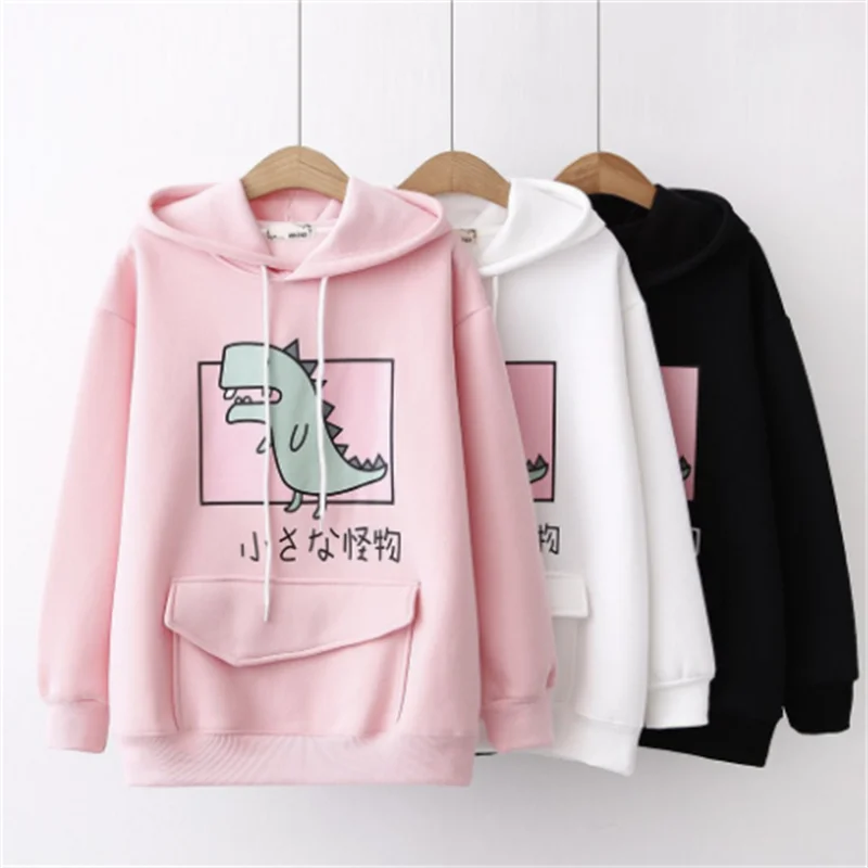 

Hoodies Women Fashion Sweatshirt Casual Print Korean Style Thicken Sweatshirt Winter dino hoodie Tops