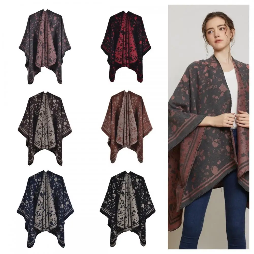 

130*150Cm Gravel Print Slit Shawl Women Luxury Cashmere Cape Cloak Winter Loose Warm Cardigan with Large Hem Wholesale