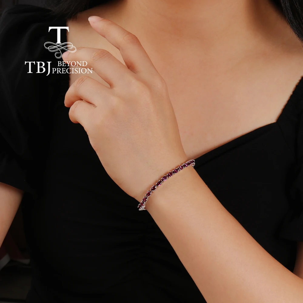 Элегантный серебряный браслет для тенниса женщин натуральный родолит гранат
