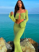sexy woman long sleeve top and long skirt 2 piece set y2k knit 2022 new fashion match