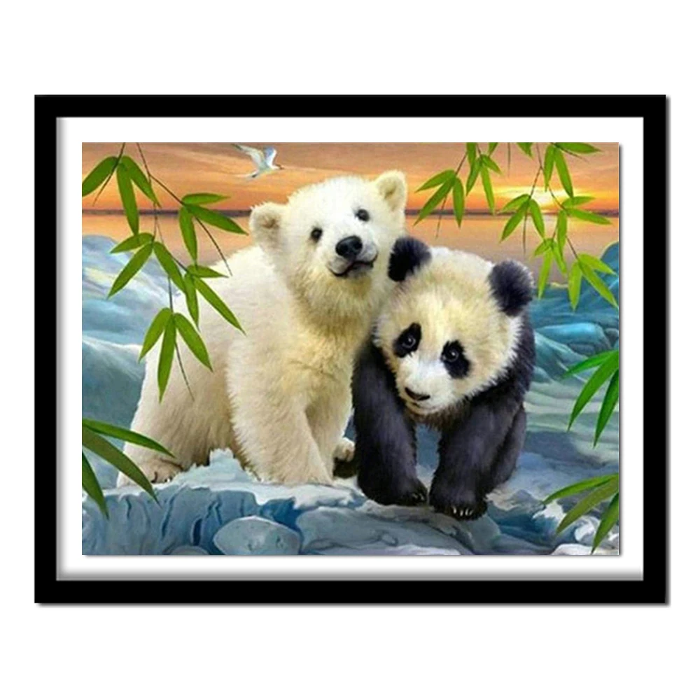 Алмазная вышивка «сделай сам», белый медведь и панда, полноразмерная алмазная живопись, вышивка крестиком 5d комплекты алмазов D613