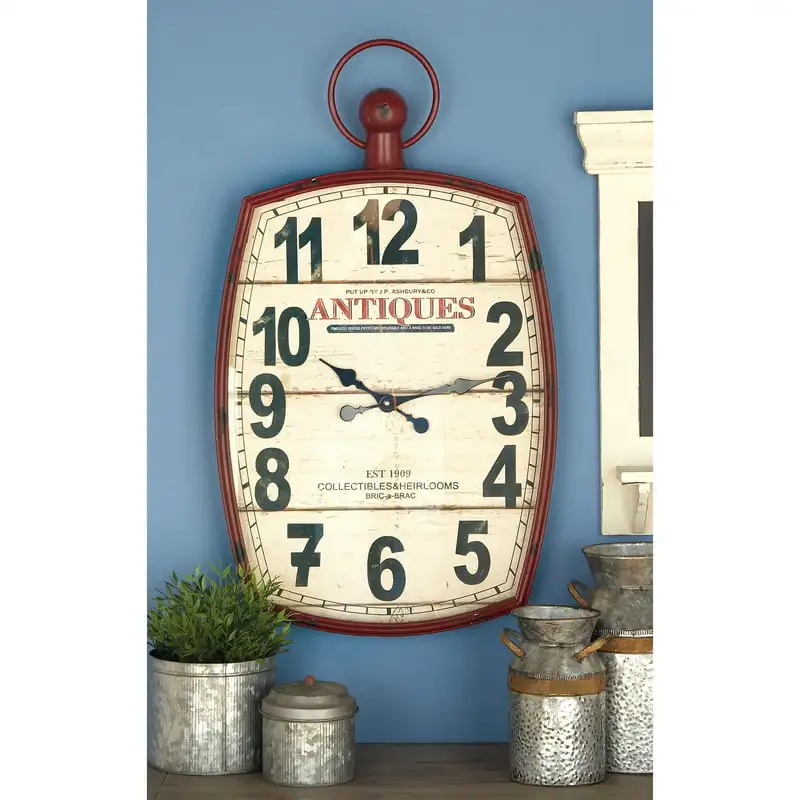 

19" x 33" Red Metal Pocket Watch Style Wall Clock