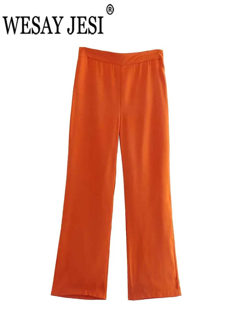

WESAY JESI Casual Loose Solid Color Versatile Ladies Trousers Side Zipper Flat Slim Fit Elegant Women's Flared Pants Summer New