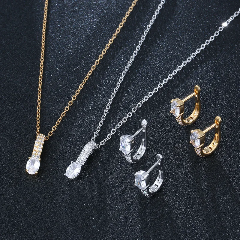 

Fashion Versatile Jewelry Inlaid AAA Zircon Micro Inlaid Earring Necklace Combination Set Lady Jewelry Good Quality