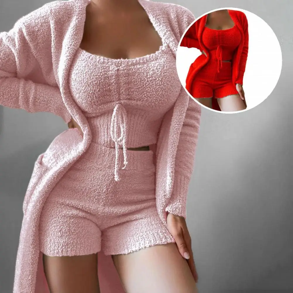 

Sexy 1 Set Stylish Pure Color Temperament Top Shorts Coat Female Vest Shorts Coat Solid Color for Home