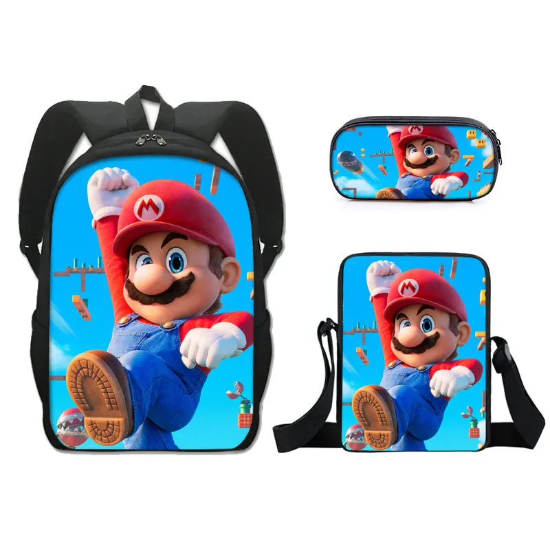 

Three-piece Movie Super Mario Bros. Elementary and Middle School Students Schoolbag Polyester Backpack Pencil Case Small Satchel