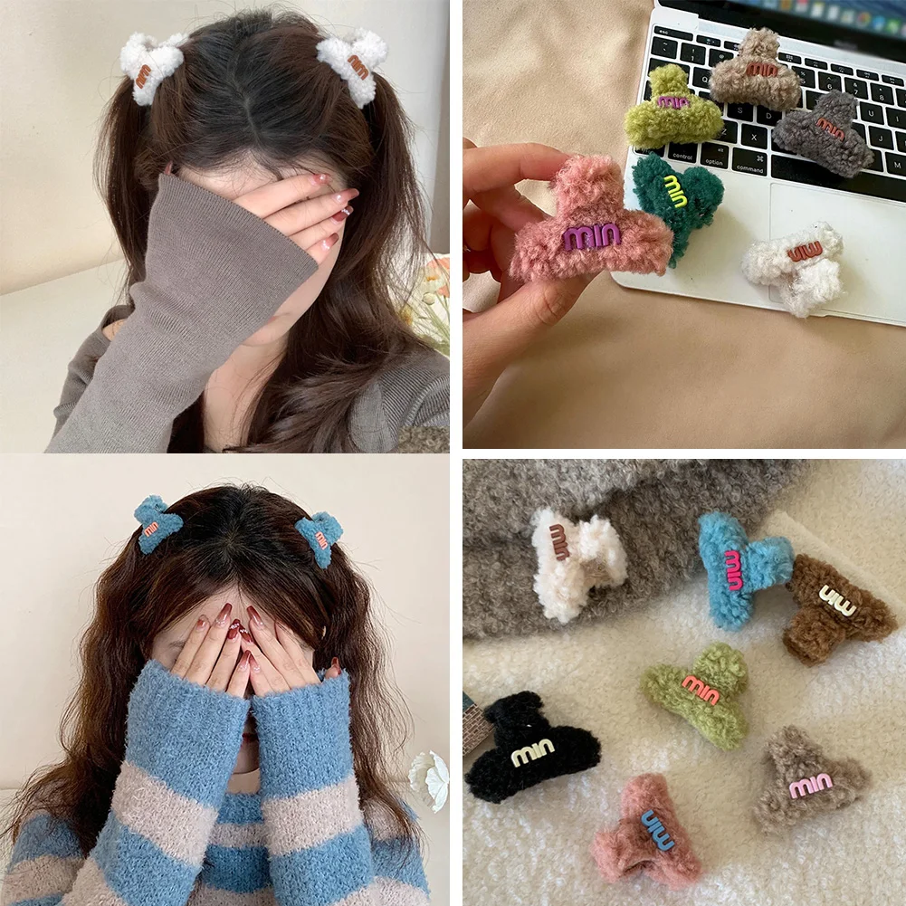 

Korean Style Plush Hair Clip Women Warm Lamb Wool Hair Claw Clip Hair Claws Small Furry Faux Fur Hairpins Barrettes Shark Clips