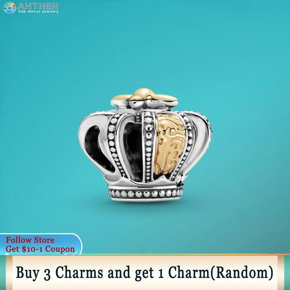 

Ahthen 925 Sterling Silver Two-tone Regal Crown Charm fit Original Pandora Bracelets for Women DIY Jewelry