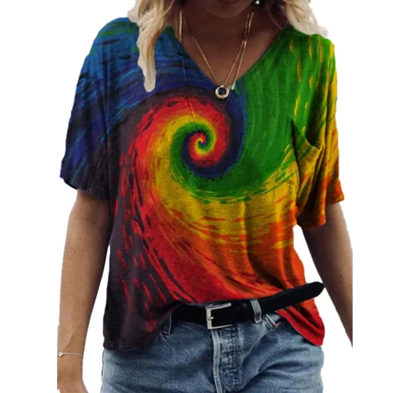 

3d Swirl Rainbow Print Women Tops Tee New 2021 Summer Casual Loose T Shirts Ladies Plus Size 3XL Fashion Tops Female Streetwear