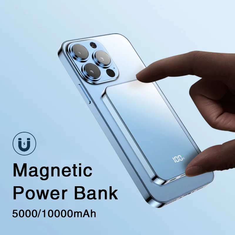 

Портативное зарядное устройство с магнитом на 10000 мА · ч, беспроводная быстрая зарядка, внешний запасной аккумулятор, металлический внешний аккумулятор на 5000 мА · ч для iPhone, Xiaomi 13 Pro Max