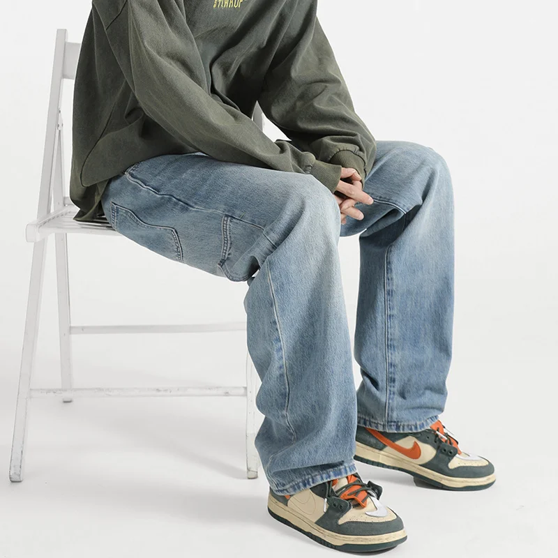 Autumn Blue Baggy Jeans Men Fashion Casual Bike Straight Jeans Men Streetwear Korean Loose Denim Pants Mens Trousers S-2XL