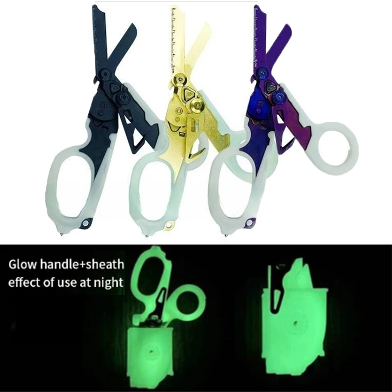 

Многофункциональные портативные аварийные ножницы, тактические светящиеся флуоресцентные мини складные ножницы, инструмент для выживания на открытом воздухе, Новинка