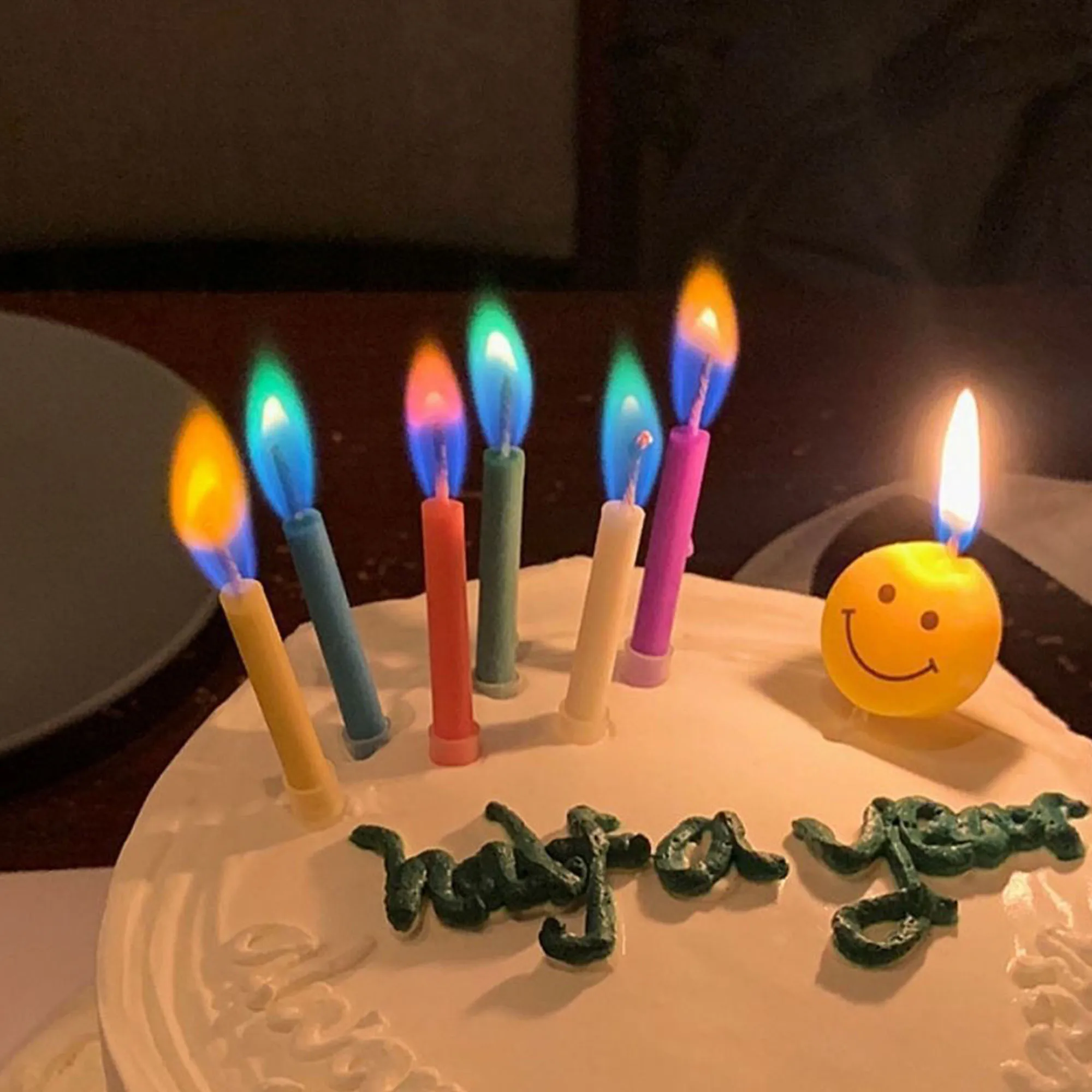 

Birthday Cake Candles Colored Flames Happy Birthday Candles Colorful Candles Holders for weding Party Cake Décor 24pcs
