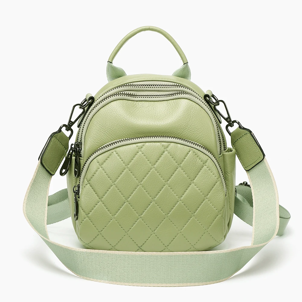 

Brand Designer Backpack Women's Genuine Leather Small Lightweight Fashion Satchel Diamond Lattice Shoulder Bag Girl Young Bags