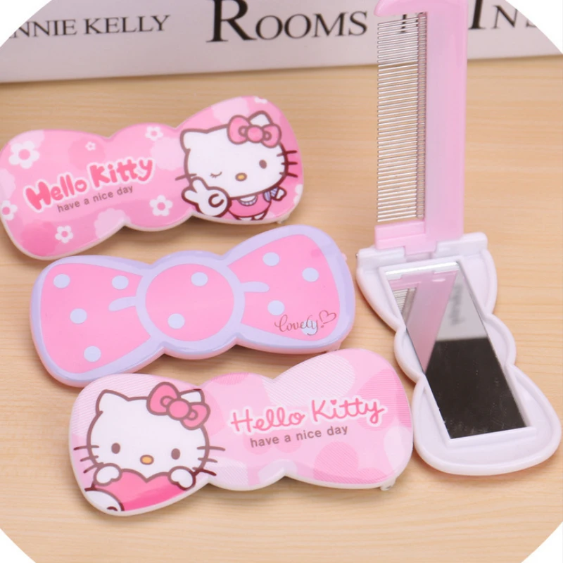 

Kawaii Hello Kitty Cute Cartoon Comb Makeup Mirror Student Suit Korean Folding Portable Mini Mirror birthday Gift for Girls kids