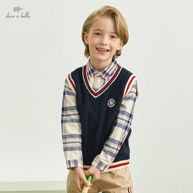 

DK3222284 Dave Bella Autumn Kids Boys 5Y-13Y Fashion Letter Print Knitted Coat Children Boys Sleeveless Vest