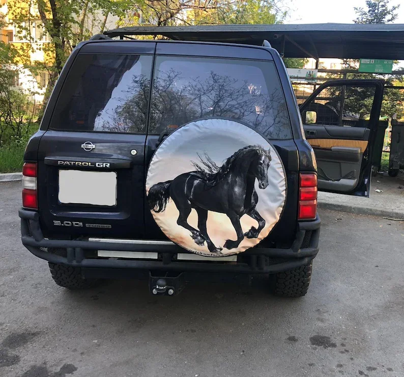 

Black Horse 15" 16" 17" Made With Your Size Soft Spare Wheel Tire Cover