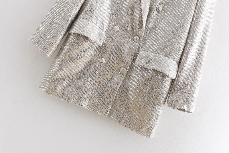 Women Pattern Sequined Blazer Feminino Glitter Casual Fashion Geometric Shiny Pockets Outerwear Vintage Female Long Sleeve Coats